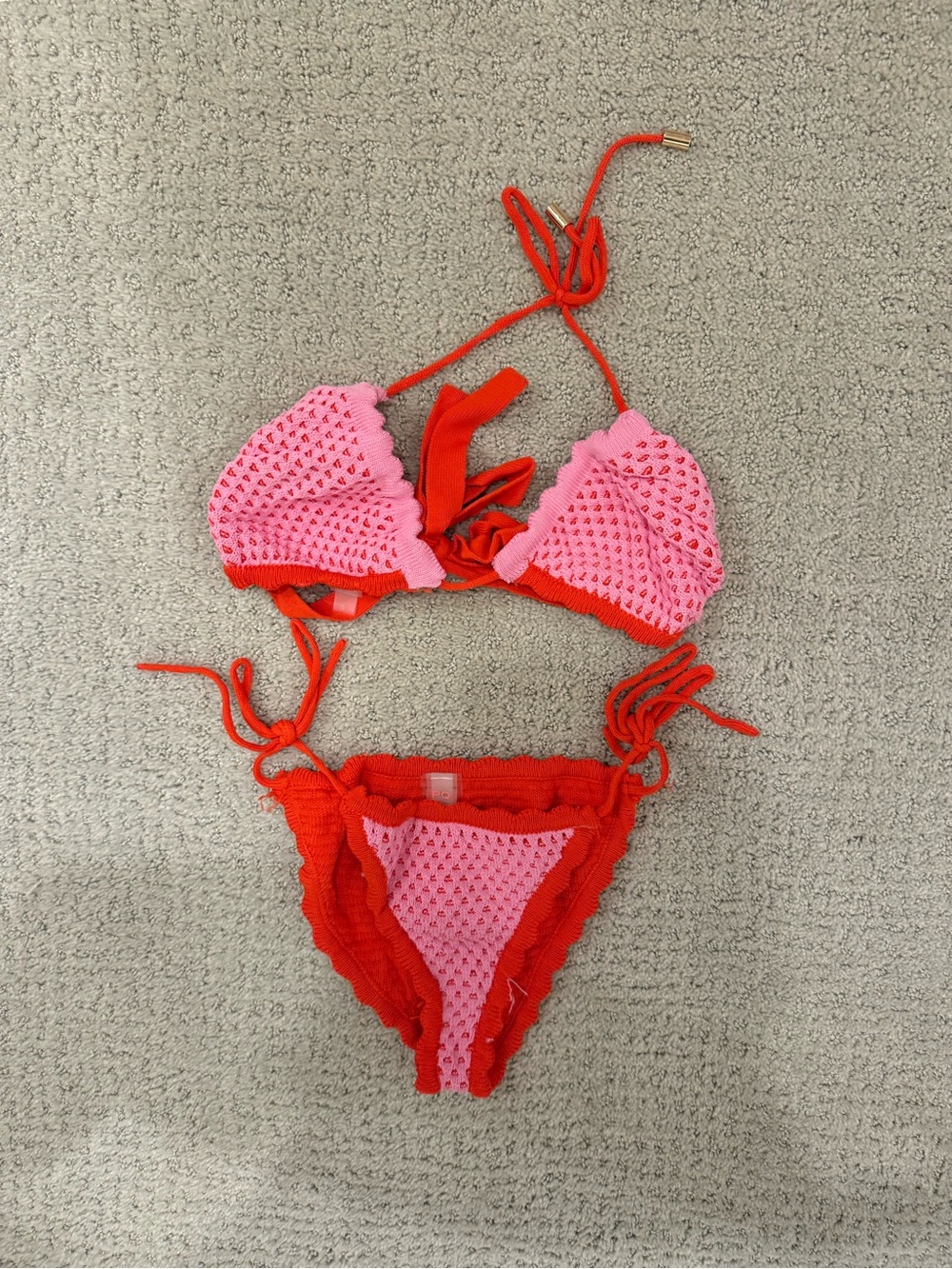 PQ Swim Pink and Red Crochet Tie Bikini
